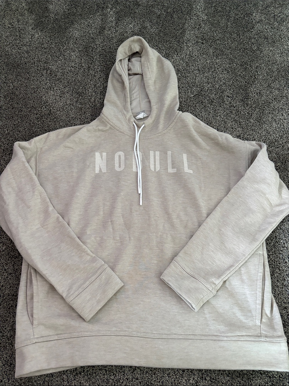 NOBULL Light Cream Pullover Hoodie with Subtle Logo